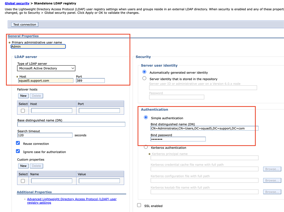 LDAP Websphere Configuration
